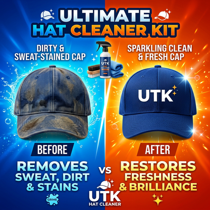 Before and after stained vs clean hat comparison