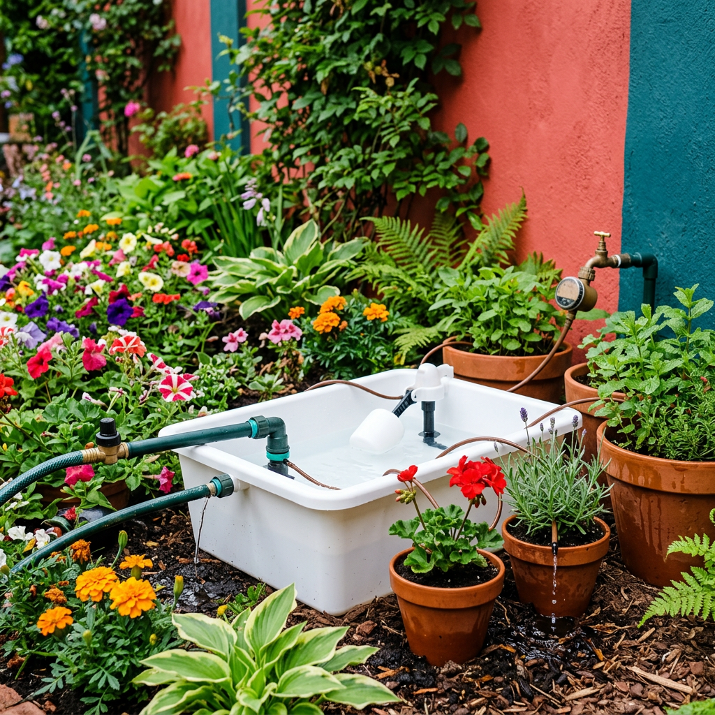 Garden drip irrigation lifestyle scene
