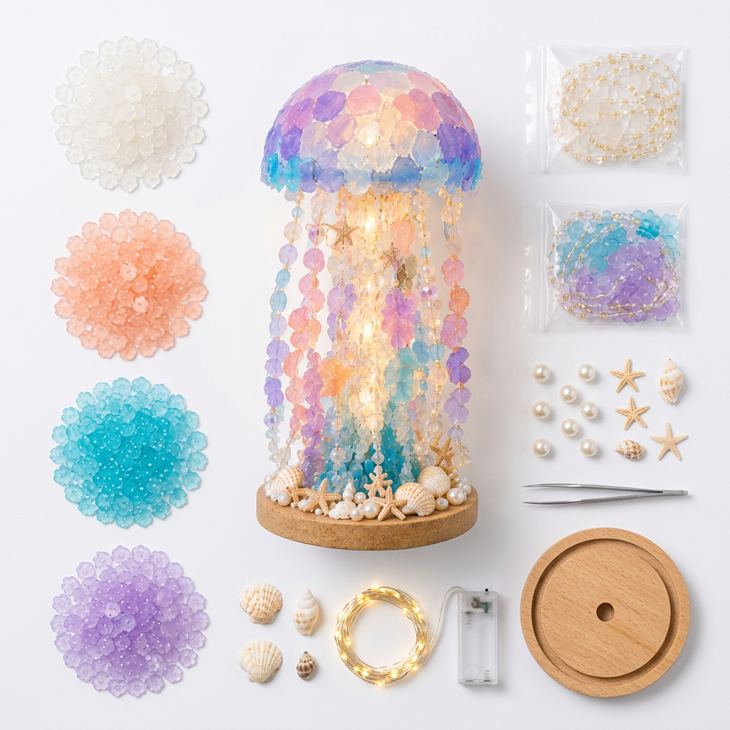 DIY jellyfish lamp kit all components white background product shot