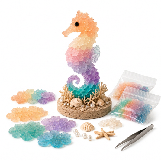 DIY seahorse sculpture kit white background professional product shot