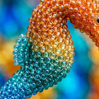 Macro close-up bead texture detail electric blue golden background