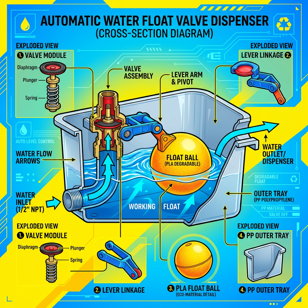 Technical cross-section diagram of float valve mechanism