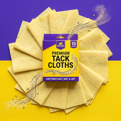 10 yellow tack cloths fanned out flat lay display